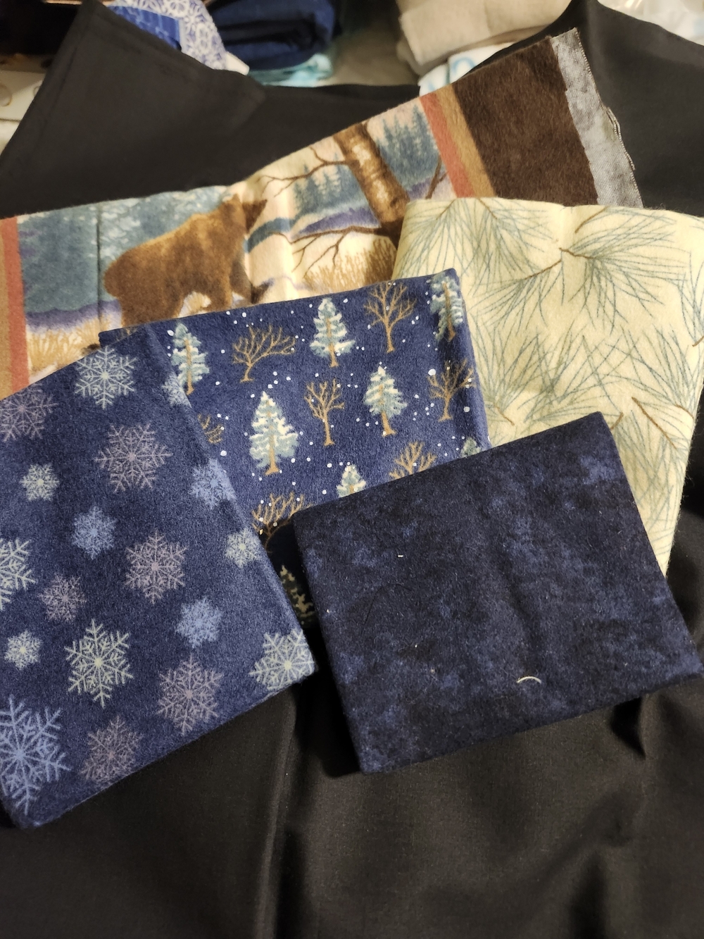 Winter Blue Fabric Bundle - Snowflake & Tree Prints Flannal